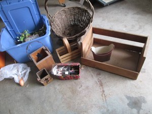 Wood craft boxes, faux floral picks...