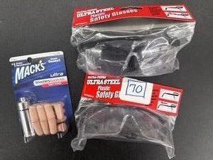 PPE - 2 pair SAFETY GLASSES   Macks Shooters EARPLUGS