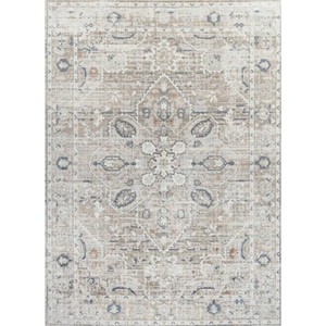 JONATHAN Y Shaii Global Light GrayBrown 3 ft. x 5 ft. Medallion Low-Pile Machine-Washable Area Rug