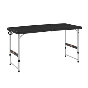 HDX 4 ft. Black Resin Top Single Hand Adjustable Height IndoorOutdoor Rectangular Folding Utility Table