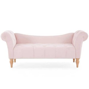 CHRISTOPHER KNIGHT HOME Halcrest French 60.75 in. Pink Button Tufted Velvet Upholstered Entryway Ottoman Bedroom Bench with Back and Rolled Arms