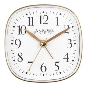 La Crosse Clock White Square Silent Sweeping Analog Alarm Clock