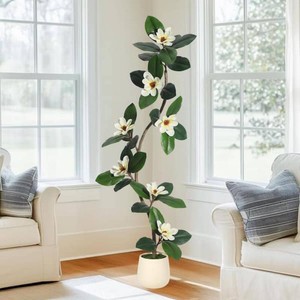 Garvee 7FT Artificial Magnolia Tree in White Planter Pot, Faux Plants Indoor Artificial Plants with 8-Pieces Magnolia Flowers