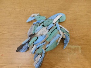 Liv & Skye Blue 12 in. x 2 in. Wood Driftwood MDF Coastal 2 Tone Turtle Figurine