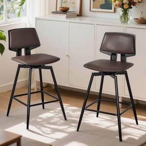 VECELO Swivel Bar Stools Set of 2, 34.8 in. Metal Brown Counter Height Bar Chairs for Kitchen Island or Home Bar