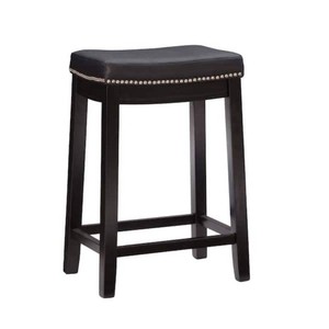 Home Decor Concord 26.5 in. Black Backless Wood Counter Stool with Faux Leather Seat