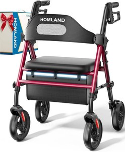HOMLAND Foldable Rollator with Seat, 8 Wheels
