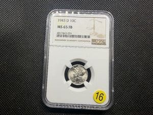 1943-D Silver Mercury Dime NGC MS65  - NGC Price Guide Value for an MS65  is $40