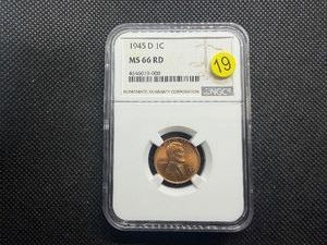1945-D Lincoln Cent NGC MS66 RD - NGC Price Guide Value for an MS66 RD is $37.50