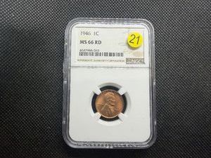 Better Date 1946 Lincoln Cent NGC MS66 RD - NGC Price Guide Value for an MS66 RD is $80