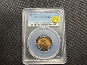 1948-S Lincoln Cent PCGS MS66 RD -  PCGS Price Guide Value for an MS66 RD is $26