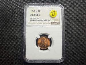 1951-D Lincoln Cent NGC MS66 RD - NGC Price Guide Value for an MS66 RD is $55