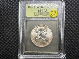 1952-S Franklin Silver Half Dollar  USCG MS64 FBL- Greysheet Wholesale Value for an MS64 FBL is $400