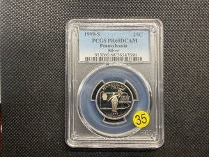 1999-S Silver Pennsylvania Washington Quarter PCGS PR68DCAM - PCGS Price Guide Value for a PR68DCAM is $17