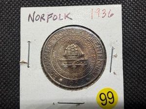 Better Date 1936 Toned Norfolk Commemorative Silver Half Dollar - Greysheet Wholesale Price for an XF40 is $215