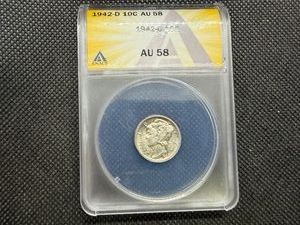 1942 D Silver Mercury Dime ANACS AU58