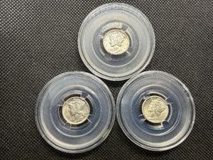 1943 S, 1944. 1944 D Silver Mercury Dimes