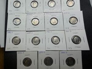 Fifteen Carded S Mint Dimes Various Years (In Range of 1969-1994)