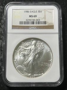 1986 AMERICAN SILVER EAGLE NGC MS69
