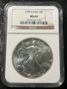 1990 AMERICAN SILVER EAGLE NGC MS69