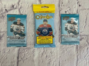 Sealed 2024-25 O-Pee-Chee NHL Hanger Pack & Two Sealed Packs of 2022-23 Upper Deck Series One Hockey Cards