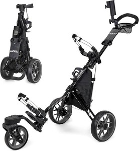 $131 360 Golf Pull Cart Lightweight Folding Swivel 3 Wheels Golf Caddy with Foot Brake, Cooler Bag, Drink& Umbrella Holder