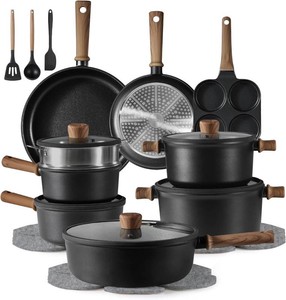 $150 CAROTE 24Pcs Nonstick Kitchen Titanium Cookware Sets, Non stick Pots and Pans set, Induction Cookware Set Black