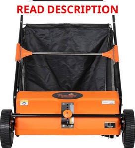 $170 26-Inch Push Lawn Sweeper, 7 Cu.Ft. Hopper Capacity, 2 Spiral Spinning Brushes, Adjustable Height, Dustproof Walk-Behind Yard Sweeper for Leaves, Grass Clippings & Debris