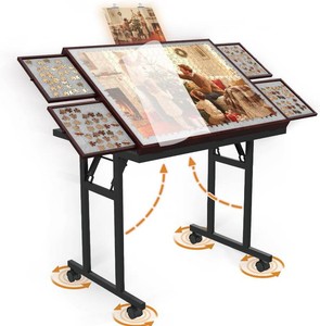 $140 Doerpuz Puzzle Table with Folding Legs, 1500 Pieces Puzzle Table for Adults with Drawers, Cover, Wheels, 5 Adjustable Up Angles Wooden Jigsaw Puzzle Board for All Ages
