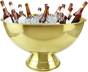3 Gallon 12L Stainless Steel Beverage Tub Insulated Ice Bucket Metal Champagne Bowl with Base Large Size Ice Bowl for Wine Beer Home Bar Parties Gold