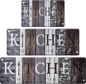 PVC Farmhouse Kitchen Mats for Floor Set of 3, Wooden Board Theme Kitchen Rugs, Kitchen Rugs Non-Slip Washable, Anti Fatigue Kitchen Mat for Sink Office Laundry,18x3018x4818x60 Inches