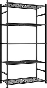 Sakugi Storage Shelves - 5-Tier Metal Storage Shelves with Wall Anchoring Kit & Leveling Feet, Sturdy Steel Shelf Organizer for Kitchen, Laundry Room, Bathroom, 23.6 x 13.7 x 59, Black