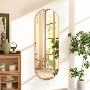 Niccy 48 16 Oval Full Length Mirror, Long Oval Mirror with Unique Metal Frame Large Explosion-Proof Hanging Mirror for Living Room, Decorative Vanity Mirror for Bathroom, Bedroom, Gold