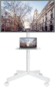 BONTEC Rolling TV Stand with Tilt, Mobile TV Stand Wheels for 23 65 Inch TVs, Portable Outdoor TV Cart with Adjustable Shelf for Living Room, Bedroom, Holds 88 lbs, Max VESA 400x400mm, White