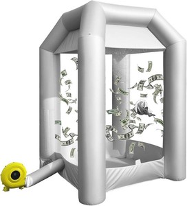 $359 Inflatable Cash Cube Booth with 2 Blowers, Inflatable Money Grab Machine for Commercial Advertising & Event Promotion, Fast Inflation (Silver, 5.2x5.2x8.5FT)