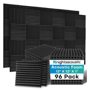 Knightsacoustic 96 Pack Foam Panels for Walls, 1x12x12 in, High Density Acoustic, Black