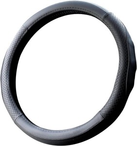 Universal 14.5-15 inch Microfiber Leather Car Steering Wheel Cover with Anti-Slip Lining Massage Function (Black)