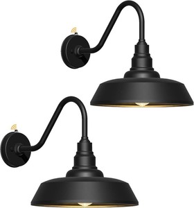 $152 15 Inch Large Outdoor Gooseneck Barn Light, NO BULBS Dusk to Dawn Barn Lights 2-Pack, Exterior Classic Black Barn Light for Porch, Farmhouse, Garage, Gooseneck Lighting