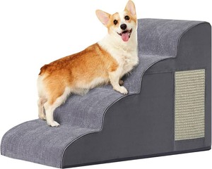 Dog Stairs for Small Dogs, 4-Step Dog Ramp for Bed 19.7 H, Dogs Steps for Bed, Couch, Pet Stairs with Non-Slip Bottom Design, Cat Scratching, High Density Foam Portable Pet Steps, Indoor, Grey