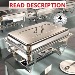 $130 Chafing Dishes for Buffet 4 Pack, 9QT No Fingers Cut Roll Edge Designed Chafing Dish Buffet Set Mirror-Like Polished Finish Food Warmers for Parties, Birthday, Holiday Parties, Church Events, etc