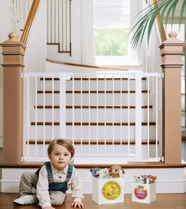 Cumbor 29.7-48 Baby Gate for Stairs, Moms Choice Awards Winner-Dog Gates for Doorways, Auto Close Safety Pet Gate for Dogs Indoor, Easy Install Pressure Mounted Child Gate with Walk Thru Door, White