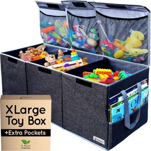 Extra Large Toy Box - Big Toy Box - Sturdy Extra Large Toy Storage Organizer with Pockets - Extra Large Toy Chest 36 x 16 x 12 in - Black