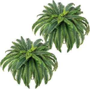 CQURE 45 Fake Ferns Artificial Plants Large,Set of 2 Artificial Boston Ferns Faux Hanging Fake Plants for Outdoors Planter Home Garden Decor,60 Branches