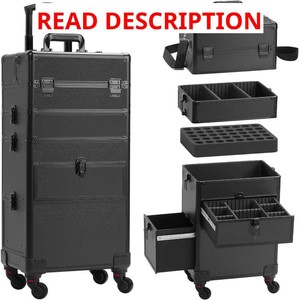 $130 Somduy 4 in 1 Rolling Makeup Case on Wheels with Drawer and Professional Cosmetic Organizers for Salon Barber - Bright Black