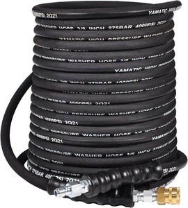 YAMATIC 38 Pressure Washer Hose 50FT With Swivel 38 Quick Connect, 4000 PSI High Tensile Steel Braided Kink Resistant, 212 F HotCold Water Power Washer Hose for Professional Gas Cleaning