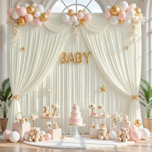gogoparti 50ft x 12ft Ivory Wrinkle-Free Backdrop Curtain for Wedding Parties, Thick Polyester 10 Panels 5x12ft for Wedding Birthday Baby Shower Halloween Photography Party Background