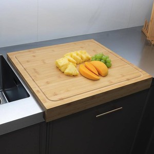 BAMOTTO CRAFTBAMBOO 21.7x18.9 Inch Oversized Bamboo Cutting Board and Sink Cover, Reversible Juice Groove & Flat Side, Non-Slip Detachable Lip, Kitchen Noodle Board Stovetop Cover