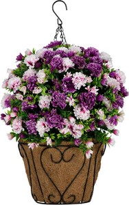 Sympathy Silks Artificial Flowers - Pink and Purple Garden Mums Hanging Basket