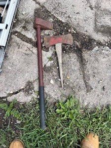 Wood Chipper Sledgehammer and Vintage Axe Head with Handle