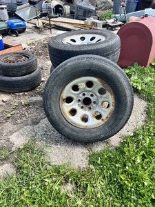 Lot of 4 Michelin LT26570R17 Tires on White Steel Wheels